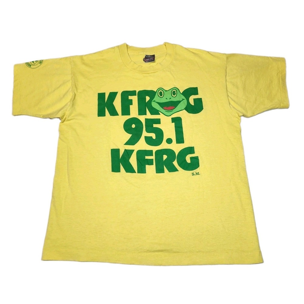 Vintage 90s KFRG 95.1 K-FROG T Shirt L Single Stitch Radio Station Frog Tee